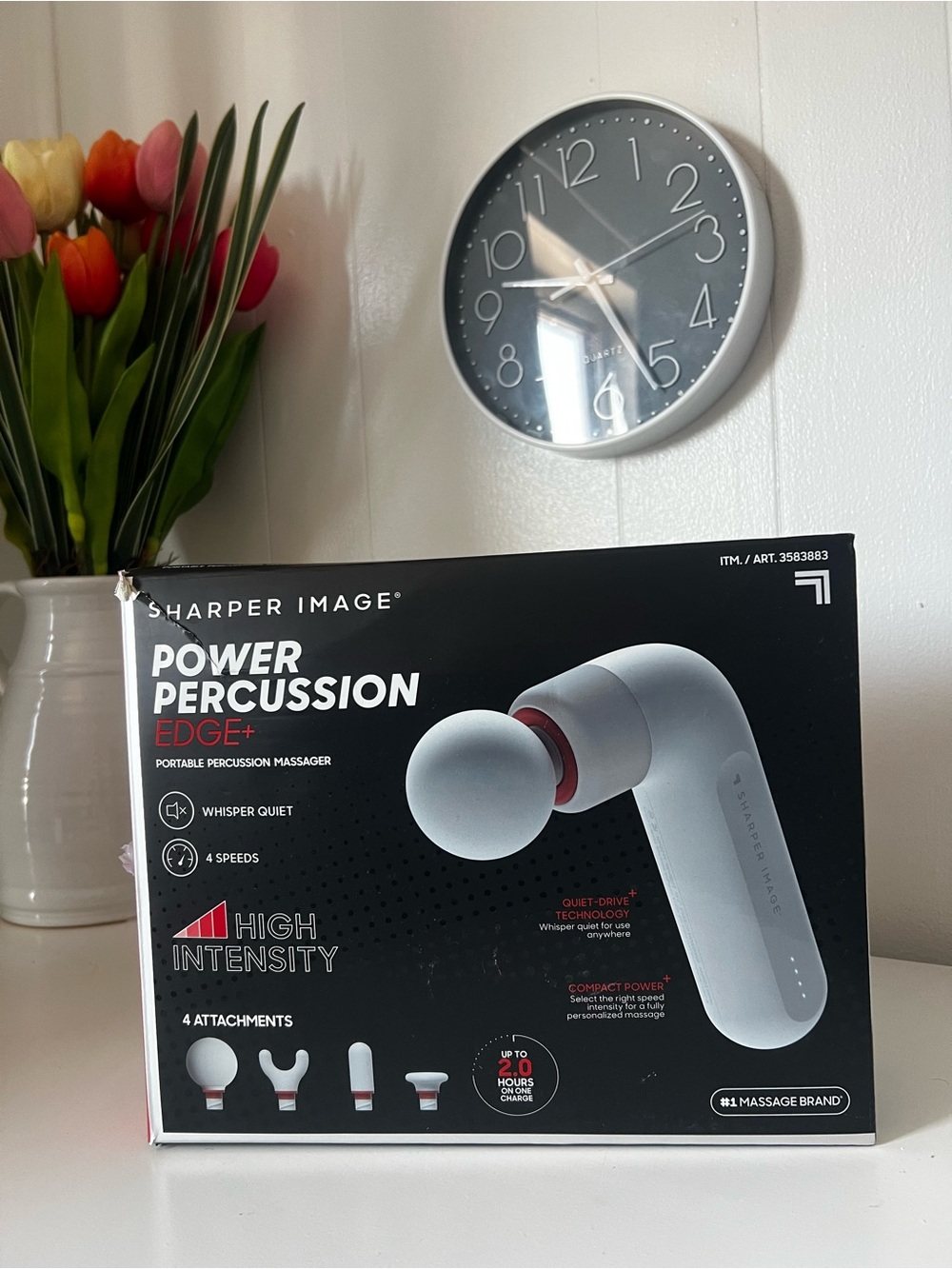 Sharper Image White and Red Power Percussion EDGE+ Portable Massage Gun